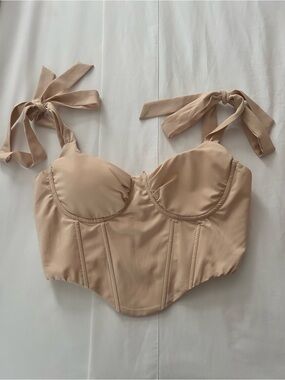 Women’s Nude Tie-Shoulder Bustier Crop Top